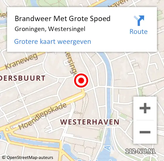 Locatie op kaart van de 112 melding: Brandweer Met Grote Spoed Naar Groningen, Westersingel op 21 september 2021 20:22