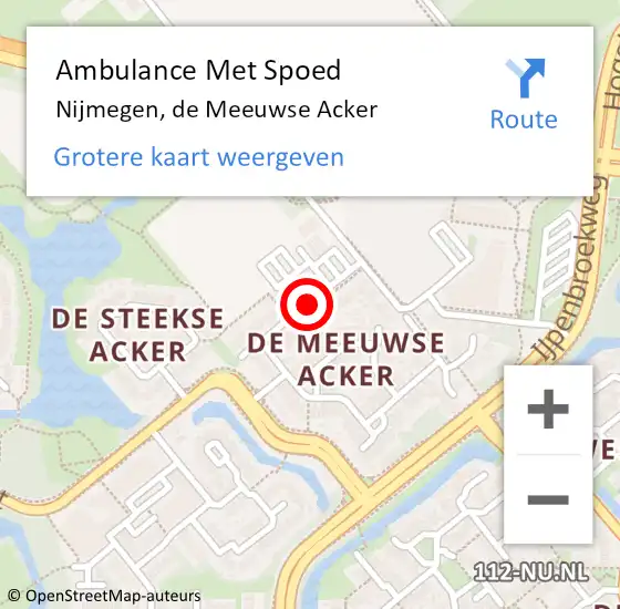 Locatie op kaart van de 112 melding: Ambulance Met Spoed Naar Nijmegen, de Meeuwse Acker op 21 september 2021 20:23