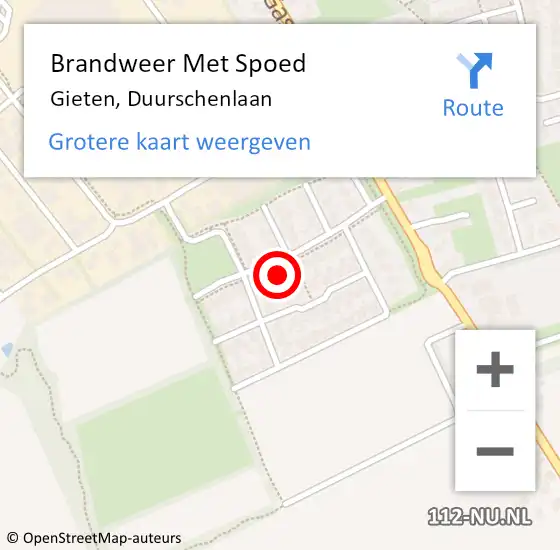 Locatie op kaart van de 112 melding: Brandweer Met Spoed Naar Gieten, Duurschenlaan op 21 september 2021 20:46