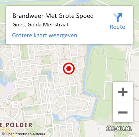 Locatie op kaart van de 112 melding: Brandweer Met Grote Spoed Naar Goes, Golda Meirstraat op 21 september 2021 20:54