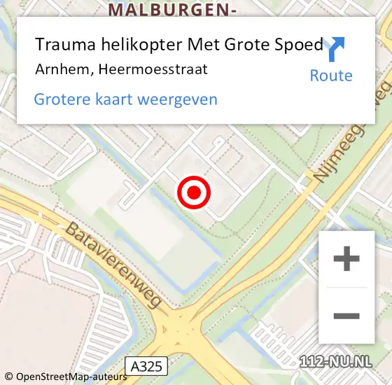 Locatie op kaart van de 112 melding: Trauma helikopter Met Grote Spoed Naar Arnhem, Heermoesstraat op 21 september 2021 20:55