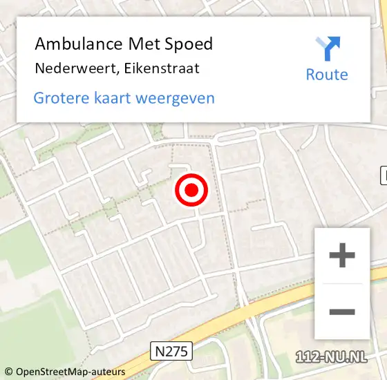 Locatie op kaart van de 112 melding: Ambulance Met Spoed Naar Nederweert, Eikenstraat op 21 september 2021 21:21