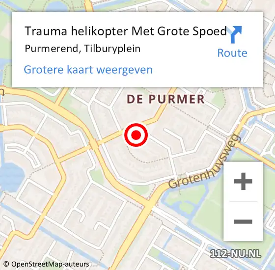 Locatie op kaart van de 112 melding: Trauma helikopter Met Grote Spoed Naar Purmerend, Tilburyplein op 21 september 2021 21:26