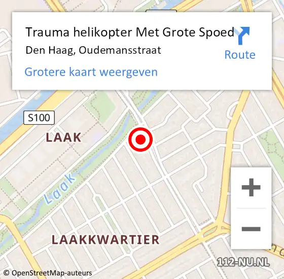 Locatie op kaart van de 112 melding: Trauma helikopter Met Grote Spoed Naar Den Haag, Oudemansstraat op 21 september 2021 22:00
