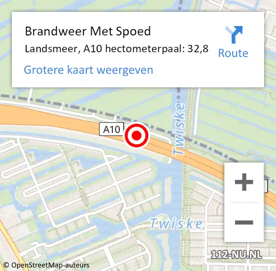 Locatie op kaart van de 112 melding: Brandweer Met Spoed Naar Landsmeer, A10 hectometerpaal: 32,8 op 21 september 2021 22:27