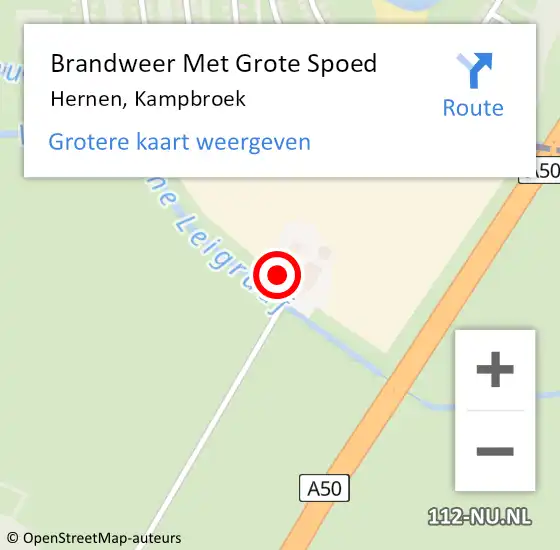 Locatie op kaart van de 112 melding: Brandweer Met Grote Spoed Naar Hernen, Kampbroek op 21 september 2021 23:51