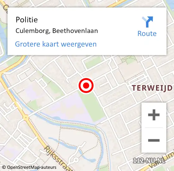 Locatie op kaart van de 112 melding: Politie Culemborg, Beethovenlaan op 22 september 2021 00:15