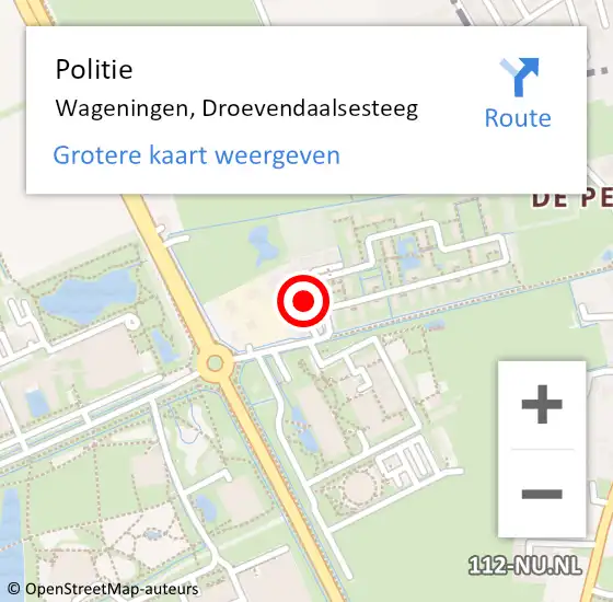 Locatie op kaart van de 112 melding: Politie Wageningen, Droevendaalsesteeg op 22 september 2021 01:34