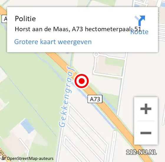 Locatie op kaart van de 112 melding: Politie Horst aan de Maas, A73 hectometerpaal: 51 op 22 september 2021 03:43