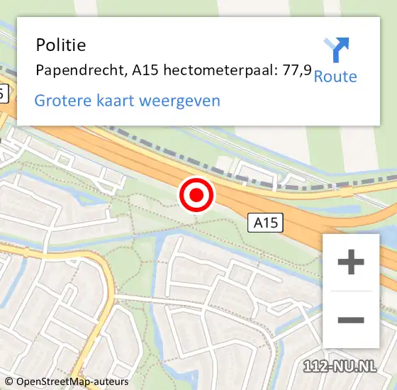Locatie op kaart van de 112 melding: Politie Papendrecht, A15 hectometerpaal: 77,9 op 22 september 2021 03:46