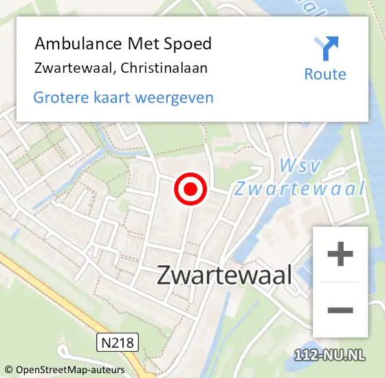 Locatie op kaart van de 112 melding: Ambulance Met Spoed Naar Zwartewaal, Christinalaan op 22 september 2021 06:45