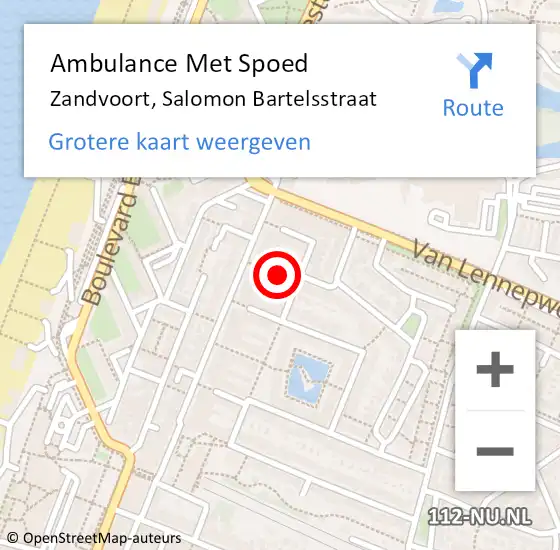 Locatie op kaart van de 112 melding: Ambulance Met Spoed Naar Zandvoort, Salomon Bartelsstraat op 22 september 2021 07:36