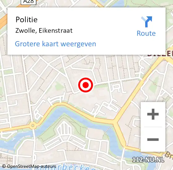 Locatie op kaart van de 112 melding: Politie Zwolle, Eikenstraat op 22 september 2021 08:21