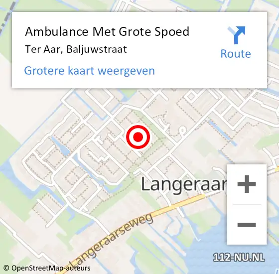 Locatie op kaart van de 112 melding: Ambulance Met Grote Spoed Naar Ter Aar, Baljuwstraat op 22 september 2021 08:33