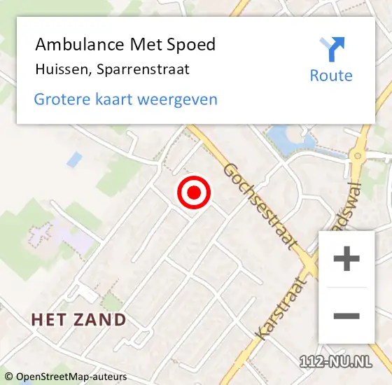 Locatie op kaart van de 112 melding: Ambulance Met Spoed Naar Huissen, Sparrenstraat op 22 september 2021 08:33