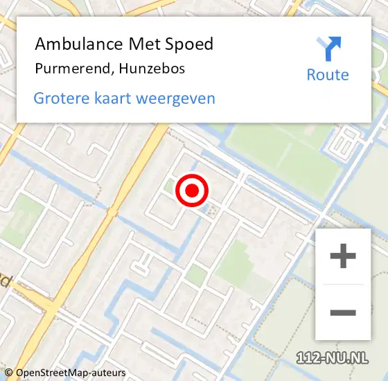 Locatie op kaart van de 112 melding: Ambulance Met Spoed Naar Purmerend, Hunzebos op 22 september 2021 08:52