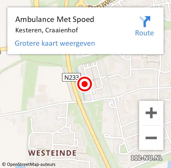 Locatie op kaart van de 112 melding: Ambulance Met Spoed Naar Kesteren, Craaienhof op 22 september 2021 09:03