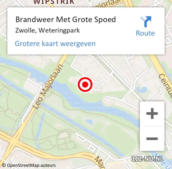 Locatie op kaart van de 112 melding: Brandweer Met Grote Spoed Naar Zwolle, Weteringpark op 22 september 2021 09:16