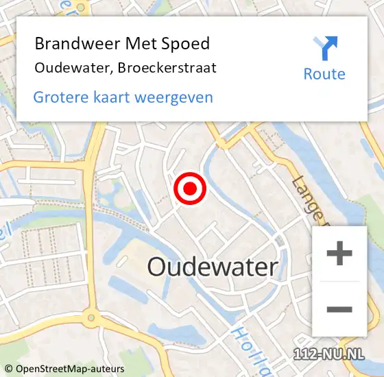 Locatie op kaart van de 112 melding: Brandweer Met Spoed Naar Oudewater, Broeckerstraat op 22 september 2021 09:48