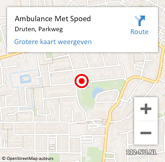 Locatie op kaart van de 112 melding: Ambulance Met Spoed Naar Druten, Parkweg op 22 september 2021 09:50