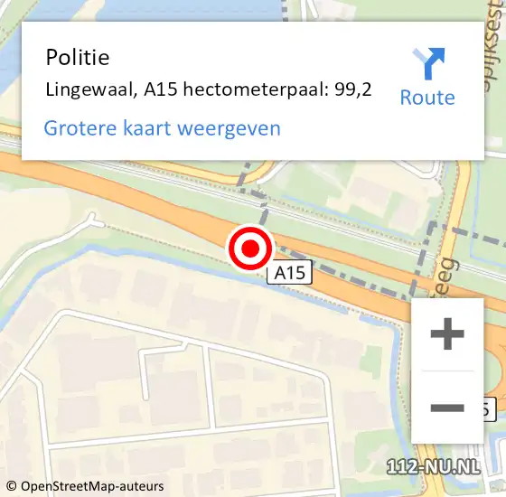 Locatie op kaart van de 112 melding: Politie Lingewaal, A15 hectometerpaal: 99,2 op 22 september 2021 10:05