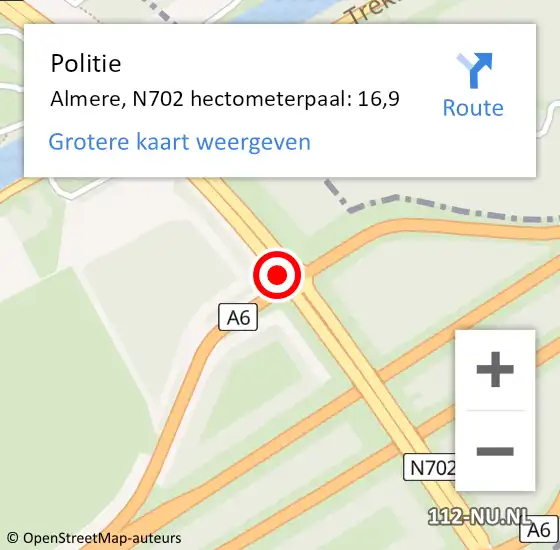 Locatie op kaart van de 112 melding: Politie Almere, N702 hectometerpaal: 16,9 op 22 september 2021 10:09