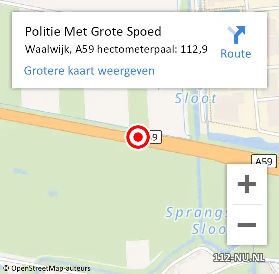 Locatie op kaart van de 112 melding: Politie Met Grote Spoed Naar Waalwijk, A59 hectometerpaal: 112,9 op 22 september 2021 10:13