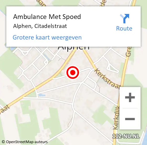 Locatie op kaart van de 112 melding: Ambulance Met Spoed Naar Alphen, Citadelstraat op 22 september 2021 10:27