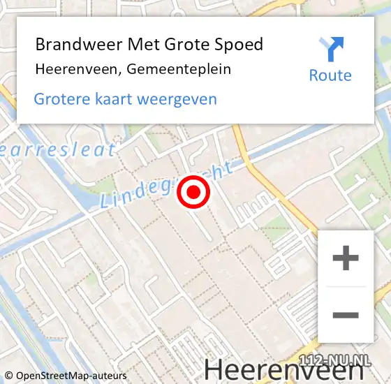 Locatie op kaart van de 112 melding: Brandweer Met Grote Spoed Naar Heerenveen, Gemeenteplein op 22 september 2021 11:40