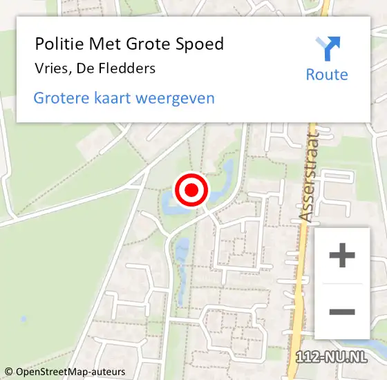 Locatie op kaart van de 112 melding: Politie Met Grote Spoed Naar Vries, De Fledders op 22 september 2021 12:02