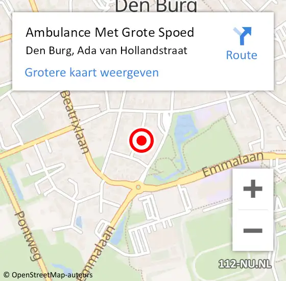 Locatie op kaart van de 112 melding: Ambulance Met Grote Spoed Naar Den Burg, Ada van Hollandstraat op 22 september 2021 12:24