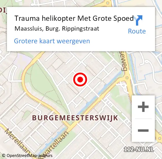 Locatie op kaart van de 112 melding: Trauma helikopter Met Grote Spoed Naar Maassluis, Burg. Rippingstraat op 22 september 2021 13:13