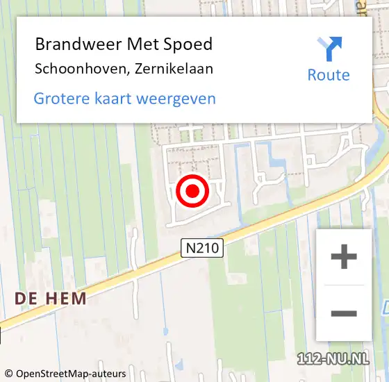 Locatie op kaart van de 112 melding: Brandweer Met Spoed Naar Schoonhoven, Zernikelaan op 22 september 2021 14:18