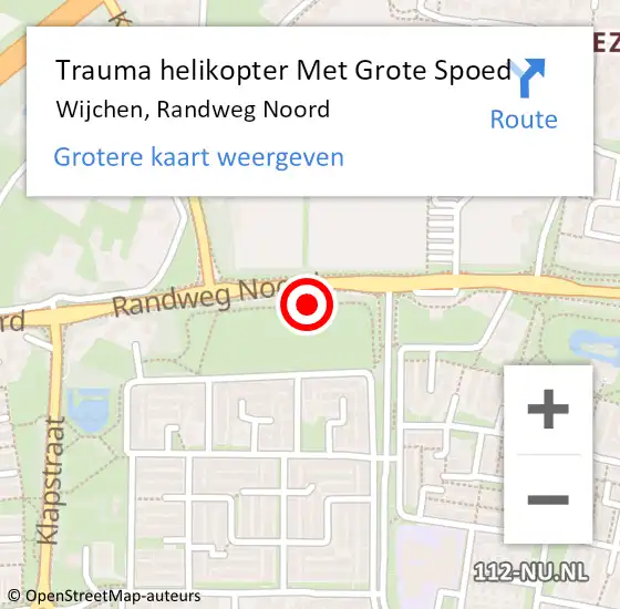 Locatie op kaart van de 112 melding: Trauma helikopter Met Grote Spoed Naar Wijchen, Randweg Noord op 22 september 2021 14:23