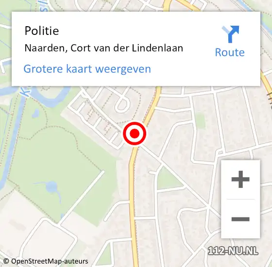 Locatie op kaart van de 112 melding: Politie Naarden, Cort van der Lindenlaan op 22 september 2021 14:31