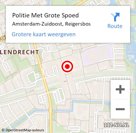 Locatie op kaart van de 112 melding: Politie Met Grote Spoed Naar Amsterdam-Zuidoost, Reigersbos op 22 september 2021 15:00