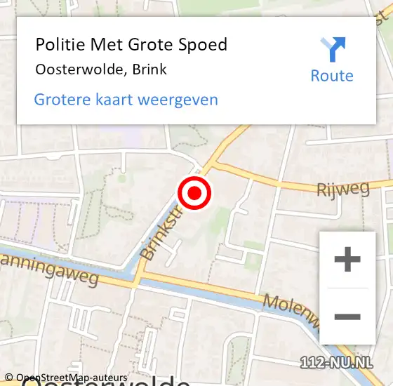 Locatie op kaart van de 112 melding: Politie Met Grote Spoed Naar Oosterwolde, Brink op 22 september 2021 15:29