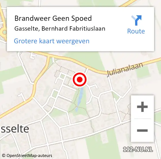 Locatie op kaart van de 112 melding: Brandweer Geen Spoed Naar Gasselte, Bernhard Fabritiuslaan op 22 september 2021 15:30