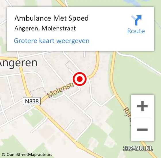 Locatie op kaart van de 112 melding: Ambulance Met Spoed Naar Angeren, Molenstraat op 22 september 2021 16:29