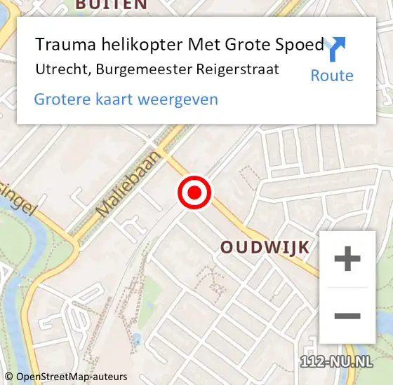 Locatie op kaart van de 112 melding: Trauma helikopter Met Grote Spoed Naar Utrecht, Burgemeester Reigerstraat op 22 september 2021 16:51