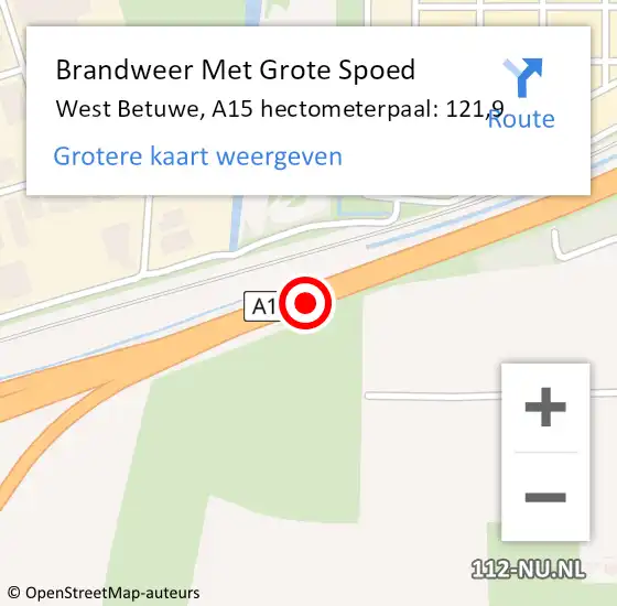 Locatie op kaart van de 112 melding: Brandweer Met Grote Spoed Naar Neerijnen, A15 hectometerpaal: 121,9 op 22 september 2021 16:58