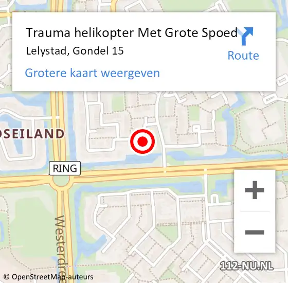 Locatie op kaart van de 112 melding: Trauma helikopter Met Grote Spoed Naar Lelystad, Gondel 15 op 22 september 2021 17:10