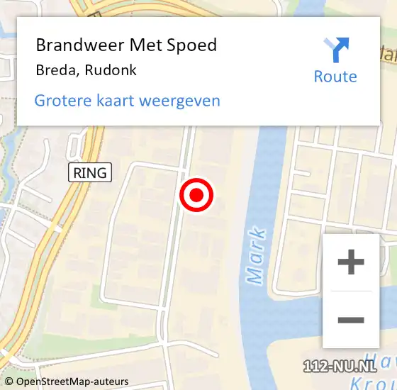 Locatie op kaart van de 112 melding: Brandweer Met Spoed Naar Breda, Rudonk op 22 september 2021 17:13