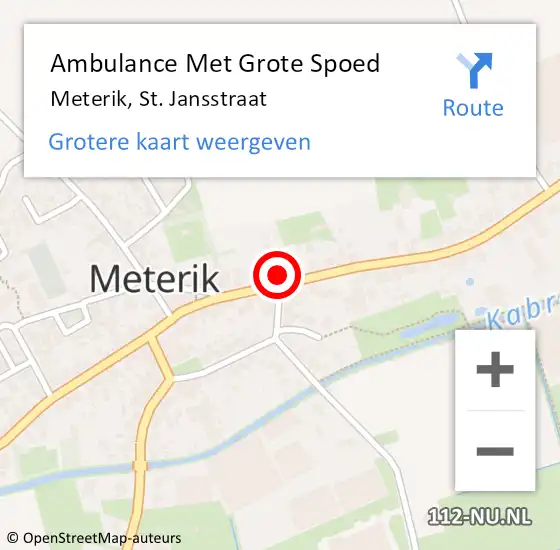 Locatie op kaart van de 112 melding: Ambulance Met Grote Spoed Naar Meterik, St. Jansstraat op 22 september 2021 17:14