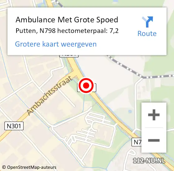 Locatie op kaart van de 112 melding: Ambulance Met Grote Spoed Naar Putten, N798 hectometerpaal: 7,2 op 22 september 2021 17:27