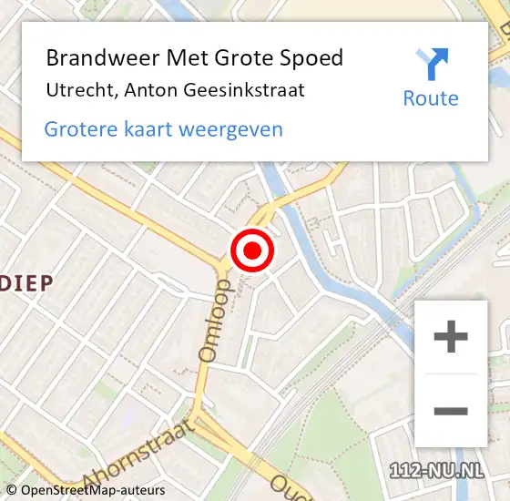 Locatie op kaart van de 112 melding: Brandweer Met Grote Spoed Naar Utrecht, Anton Geesinkstraat op 22 september 2021 17:33