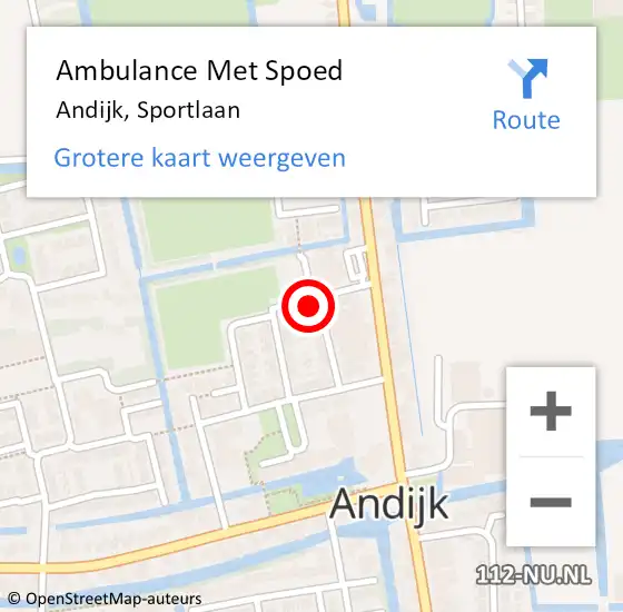 Locatie op kaart van de 112 melding: Ambulance Met Spoed Naar Andijk, Sportlaan op 22 september 2021 17:43