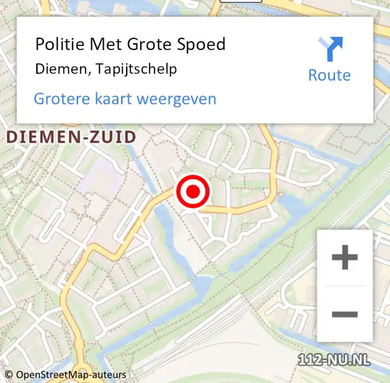 Locatie op kaart van de 112 melding: Politie Met Grote Spoed Naar Diemen, Tapijtschelp op 22 september 2021 17:48