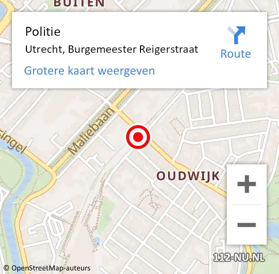 Locatie op kaart van de 112 melding: Politie Utrecht, Burgemeester Reigerstraat op 22 september 2021 17:50