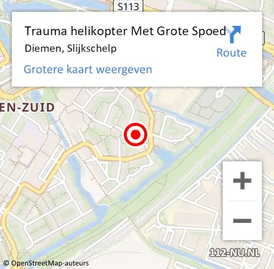 Locatie op kaart van de 112 melding: Trauma helikopter Met Grote Spoed Naar Diemen, Slijkschelp op 22 september 2021 17:52